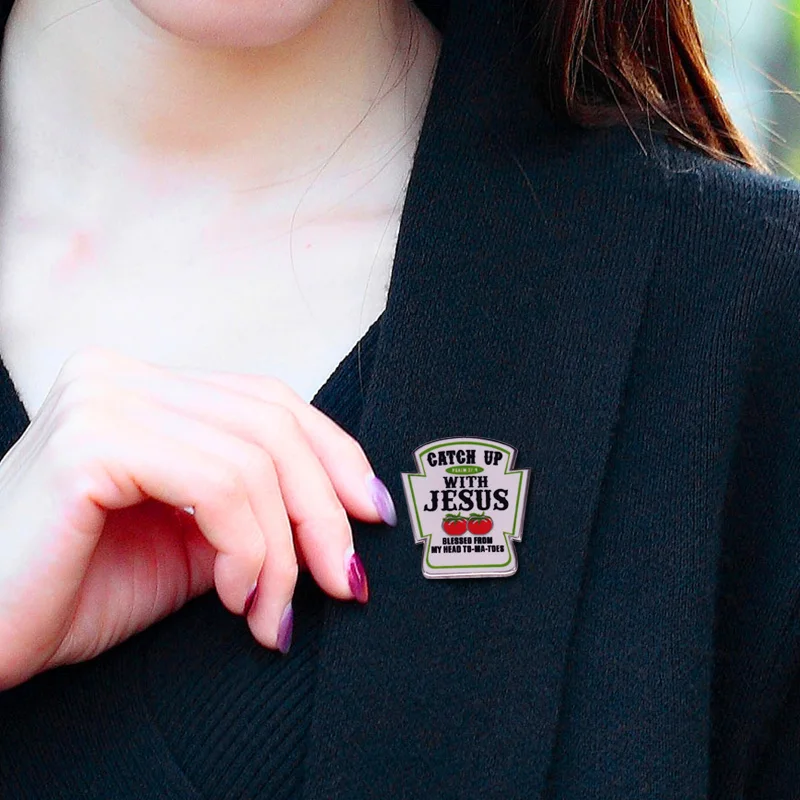 Веселая эмалированная булавка для томатов с Иисусом кетчупом новый дизайн