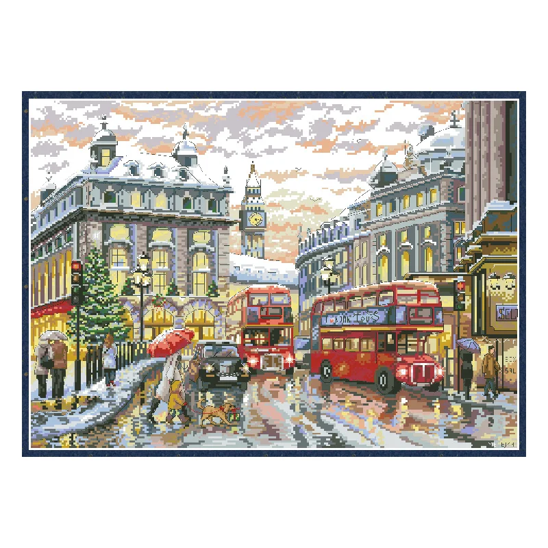 Набор для вышивки крестиком после дождя без принта с изображением улицы 11 14 карат