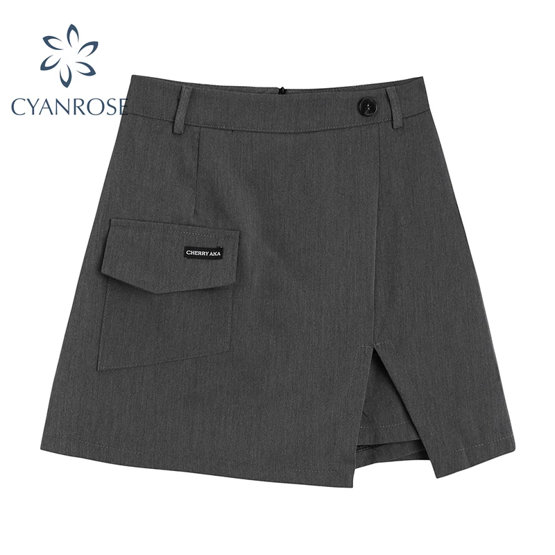 Юбка женская трапециевидная с карманами уличная одежда разрезом Офисная мини