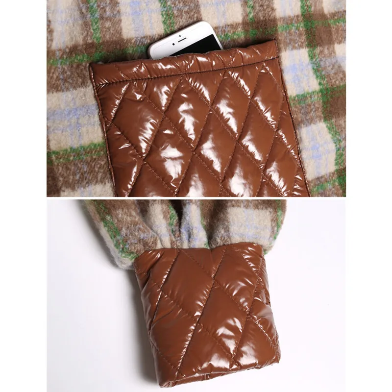 

Plus size winter female fat mm mid-length loose autumn winter hooded pullover dress stitching plus cotton plaid woolen dress