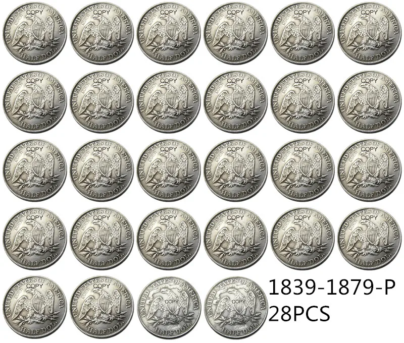 США полный комплект (1839-1879 )P O CC 51 шт. свобода сидя половина доллара Посеребренная