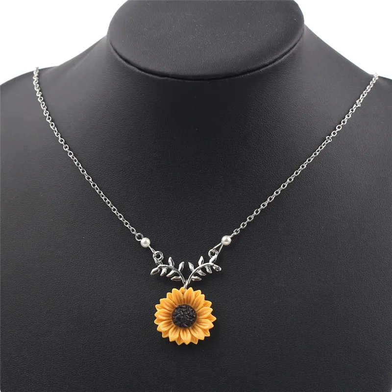 Модный Подсолнечник подвеска ожерелье имитация жемчуга подсолнечник цепочка