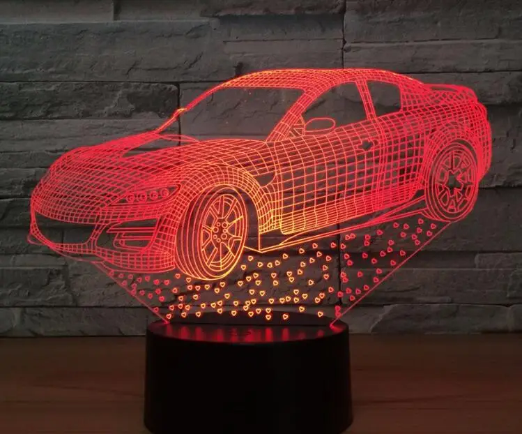 Разноцветный 3D автомобильный ночник, акриловая панель, светодиодный светильник в форме автомобиля, 7 цветов, сменный сенсорный или пульт дистанционного управления, Прямая поставка