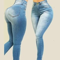 women casual high waist denim jeans stretch skinny pencil pants ladies slim shaping jeans plus size pants for women