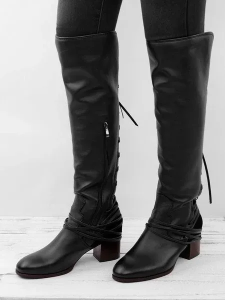 Женские сапоги до бедра брендовые мотоциклетные из натуральной кожи на шнуровке