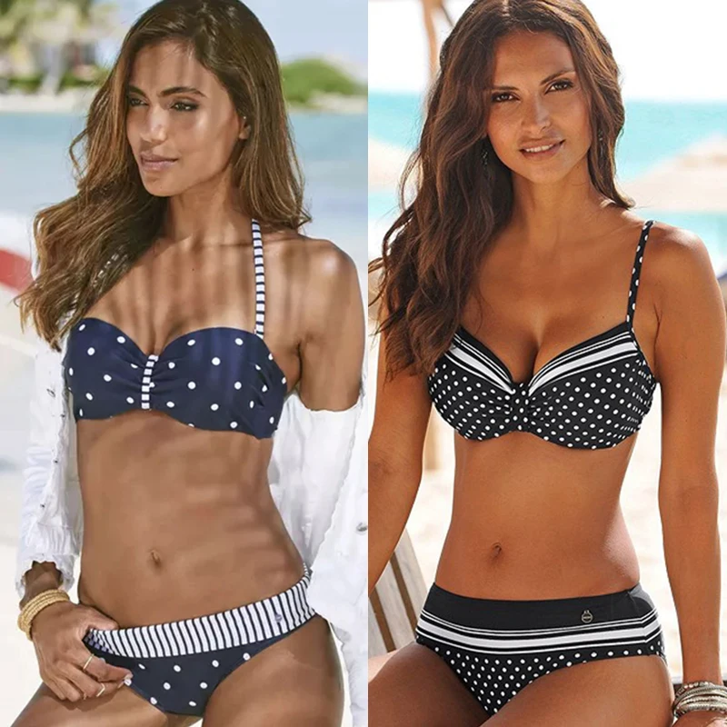 Женский купальник в горошек черный цвет размеры 2021|Купальники| |