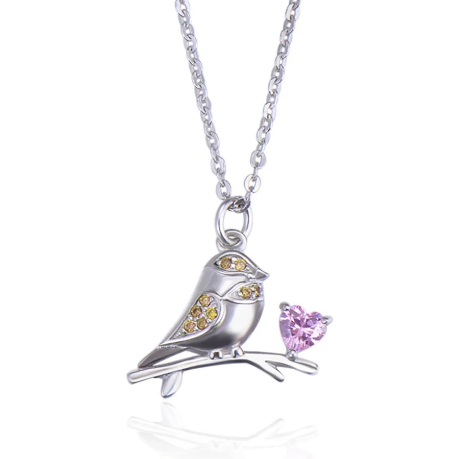 

Pendant Necklace Birds Pink Zircon Smart Trendy Link Chain Fashion Jewelry Ts Style 925 Stering Silver Bijoux Gift