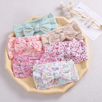 20 pcslot floral print baby nylon headbands cable knit nylon bow headwraps kids girls hair accessories