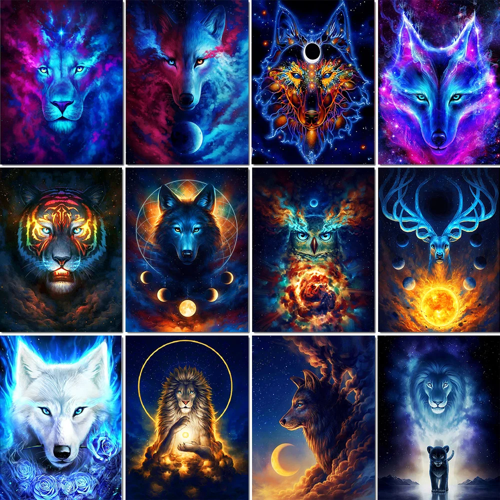 

QIZITENG DIY 5D Diamond Painting Full Square/Round Animal Diamond Embroidered Wolf Cross Stitch Mosaic Kit Bedroom Decoration