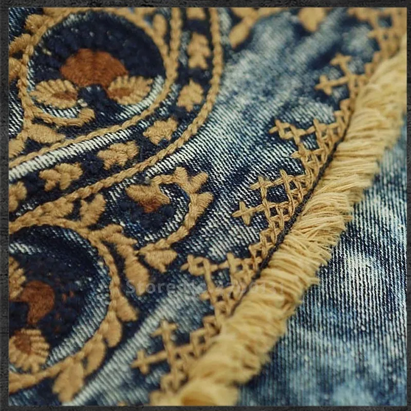 Винтажный Джинсовый пояс с цветочной вышивкой средневековый ретро кисточками