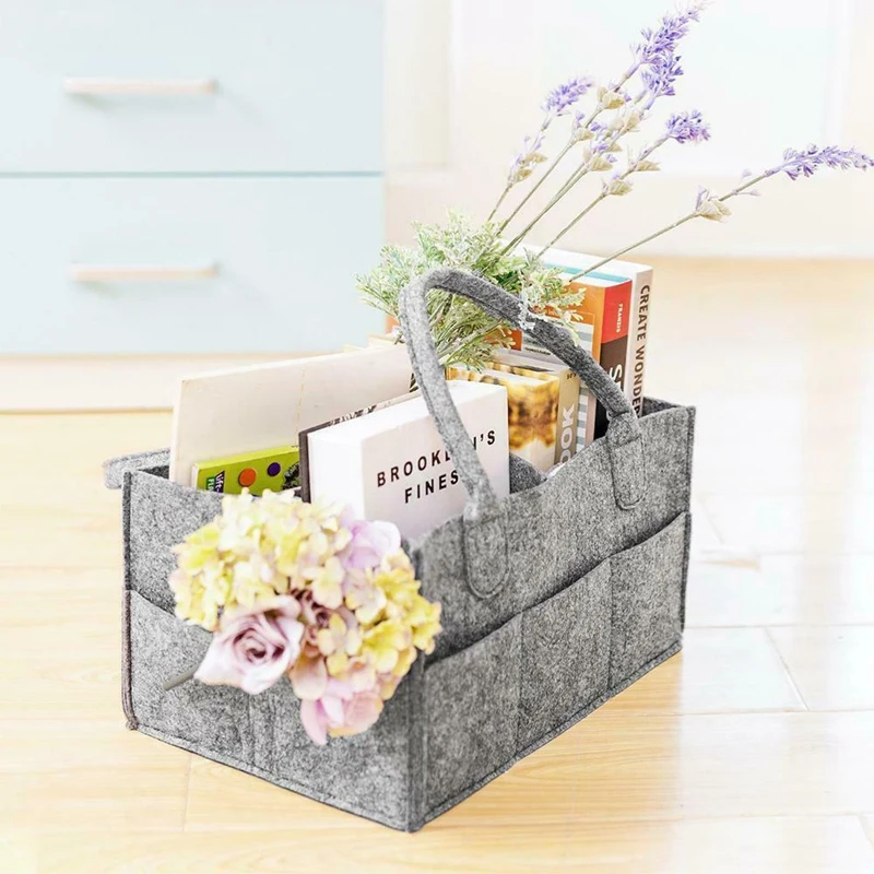 

Baby Diaper Organizer Caddy Felt Changing Nappy Kids Storage Carrier Bag Grey