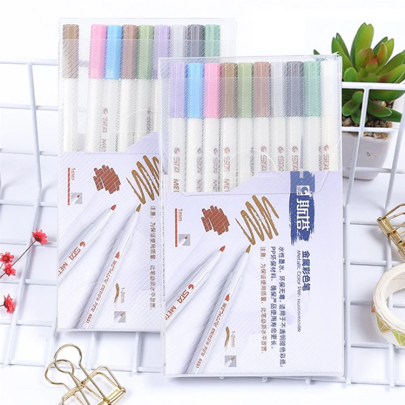 

STA 10 Farben Metallischen Marker Stift DIY Scrapbooking Handwerk Weichen Pinsel Stift Art Pen Fur Schreibwaren Schule liefert