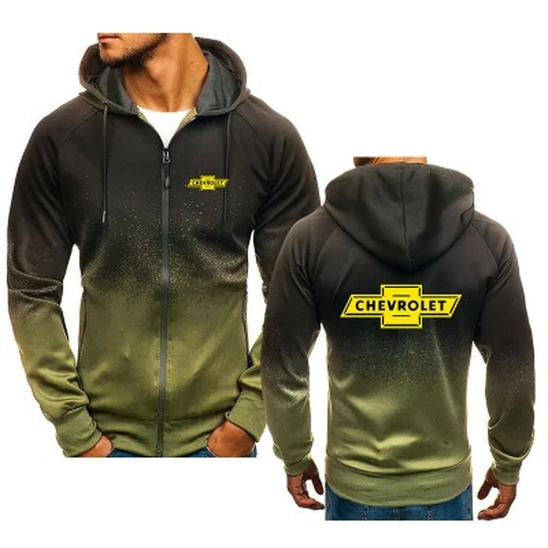 

New Spring Autumn Chevrolet Logo Hoodies Zipper Pullover Cotton 3D Gradient Sweatshirt Men Clothing Harajuku Jackets Coats 001