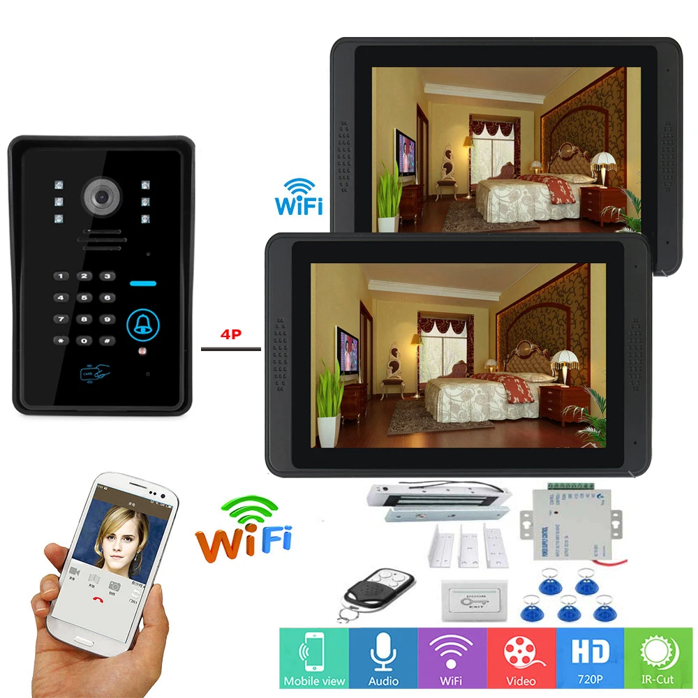 Управление приложением RFID пароль видеодомофон 7 дюймов lcd Wifi беспроводной видео дверной звонок Домофон Система+ дверной замок