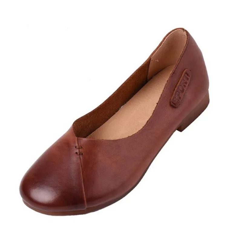 2021 New Genuine Leather Ballet Flats literary Retro Women Singles Shoes Woman Flat Heel Soft Sole Mother Shoes Lady Loafers Sho
