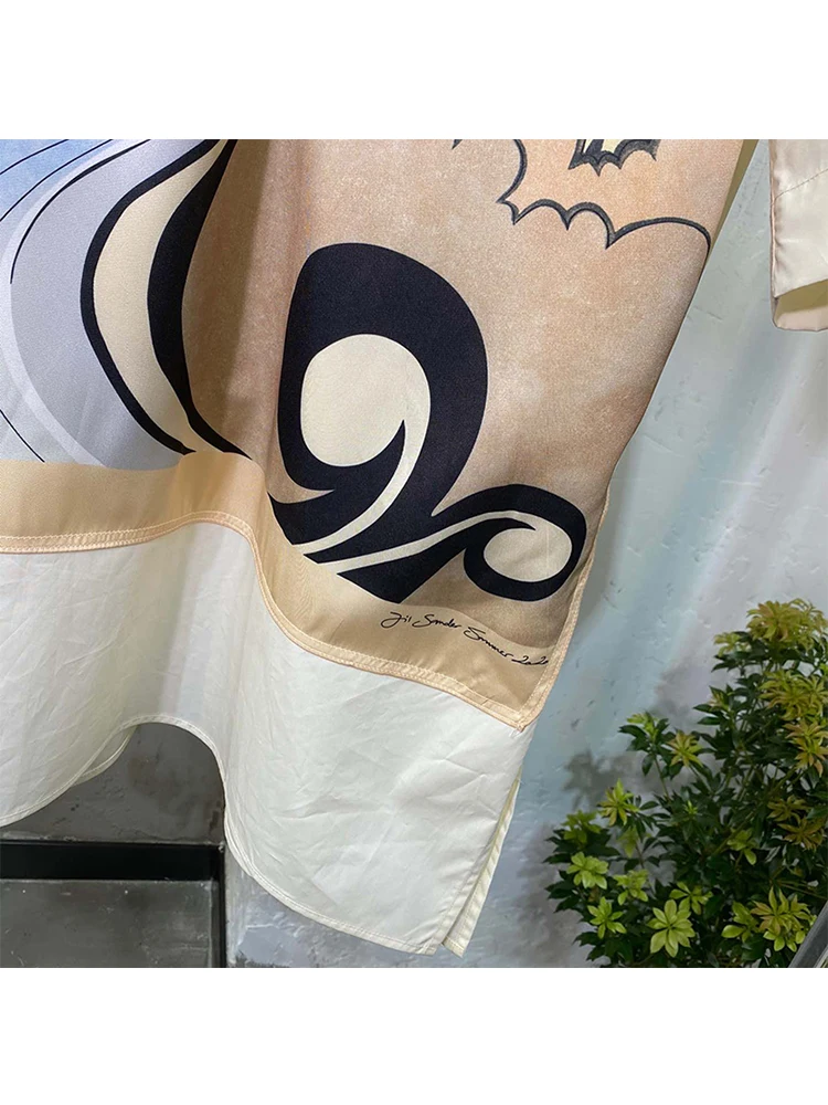 Женская свободная рубашка с принтом лацканами и разрезом сбоку Модный