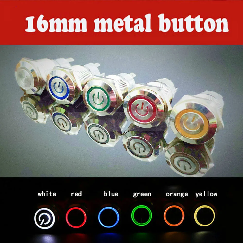 

16mm metal push button switch Waterproof Flat circular on-off button LED light self-lock self-reset 1NO1NC power switch