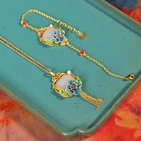 chinese style enamel natural wada jade stone pendants bracelet necklace for women aesthetic art vintage vietnam nation jewelry