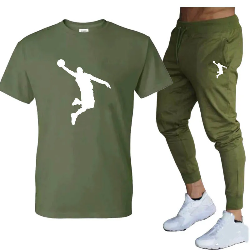

Hot-Selling Summer T-Shirt Pants Set Casual Brand Fitness Jogger Pants T Shirts Hip hop Fashicon Men'sTracksuit