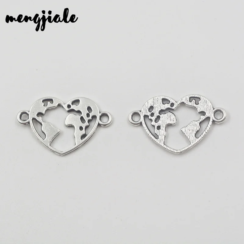 26 шт./лот Двухцветные сердце Карта Мира Ссылка Земля Модные украшения Соединитель Рукоделие 24*15мм