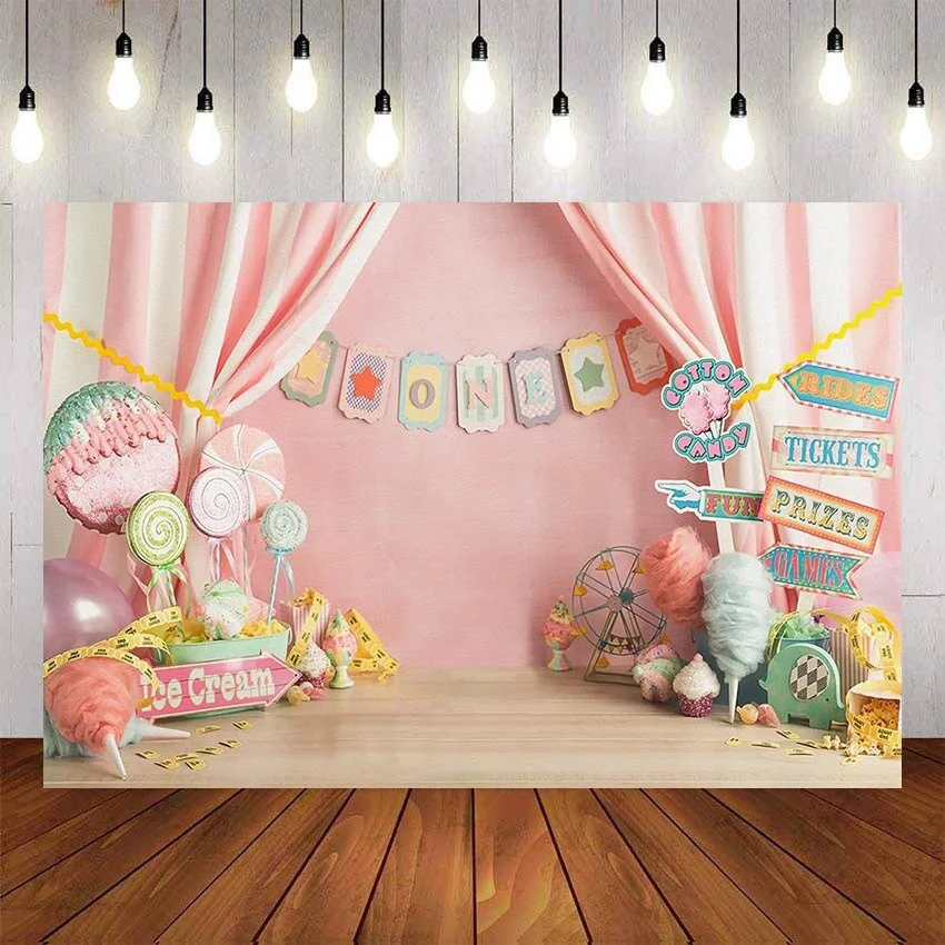 

1st Birthday Party Photography Background Amusement Park Cotton Candy Ice Cream Child Backdrop Photo Studio Photozone