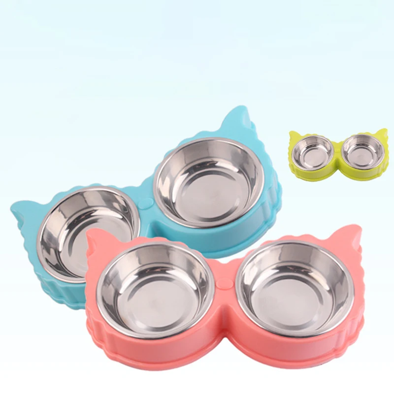 

Pet Dog Plastic Stainless Steel Water Bowl Cat Dog Food Double Bowls Pet Feeders Supplies