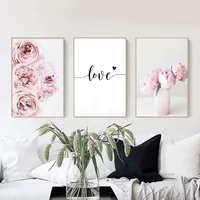 canvas painting nordic decor pink peony flower poster and print love wall art floral picture bedroom decor home decoration