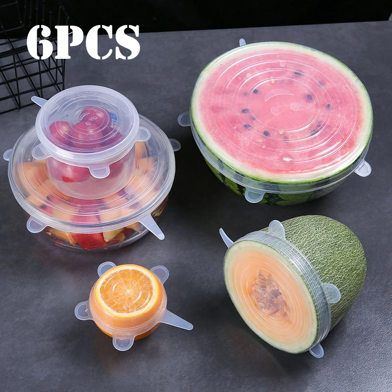 

6pcs Silicone Cover Stretch Lids Reusable Airtight Food Wrap Covers Keeping Fresh Seal Bowl Stretchy Wrap Cover Kitchen Cookware