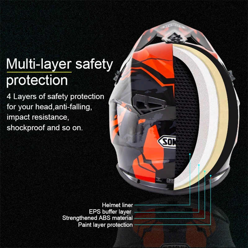 SOMAN мотоциклетный шлем Casco Moto с полным лицевым покрытием для мотокросса MX