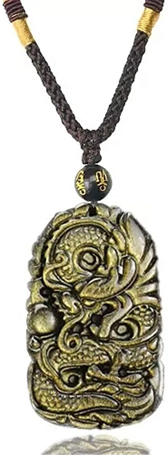 Натуральный Золотой обсидиановый резной дракон драгоценный камень ожерелье