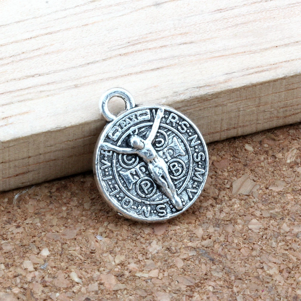 100 шт тибетские серебряные бусины Санкт Иисус Бенедикт сплав нурсия патрон
