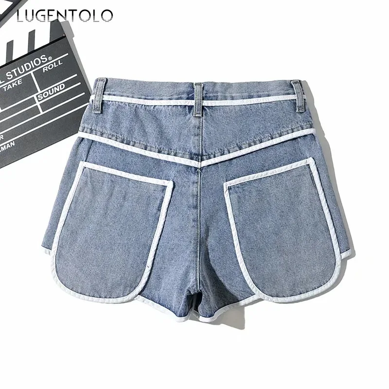 

Women Jeans Summer Short Denim Shorts New Loose Stitching Striped Slim Contrast Color Pocket Casual Wide Leg Jeans Lugentolo