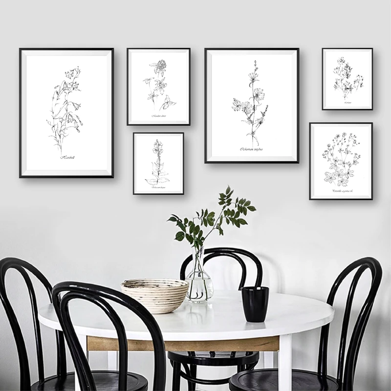 Цветок Ботанический рисунок в виде линий художественные картины Домашний декор