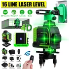 Лазерный уровень 4D, 16 линий, зеленый лазер, самонивелирующийся, Горизонтальные и вертикальные перекрестные линии на 360 градусов с 2 аккумуляторами для улицы