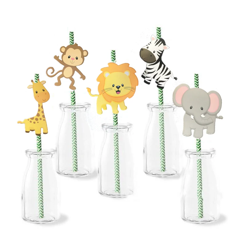 36PCS Straw Вечерние украшения в виде животных в джунглях, капкейки, тарелки, чашки, украшения для вечеринки на день рождения, детские подарки для мальчиков, вечерние украшения - Цвет: 36PCS Straw