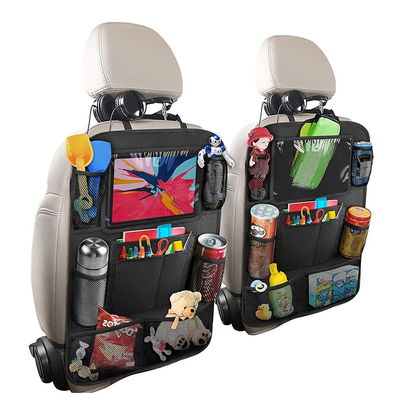 

Car Rear Seat Storage Bag With Tablet Computer Stand Protector, Backrest Protection Pad Foot Kick mats Travel Accessories Covers