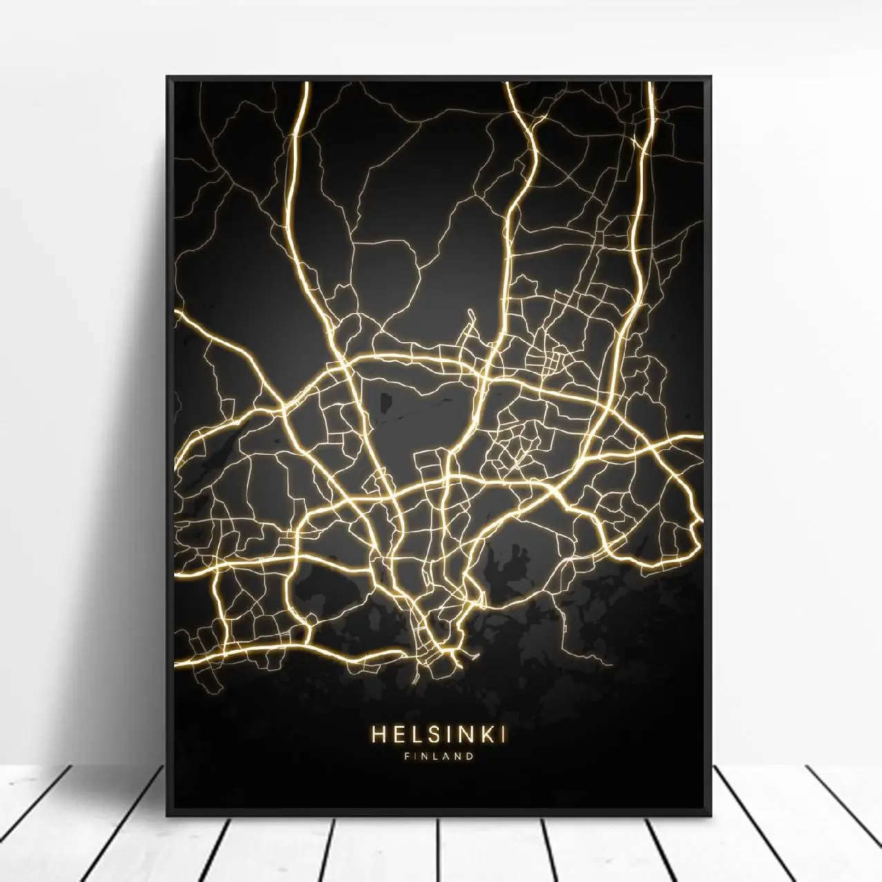Черно Золотая холщовая Настенная карта Хельсинки Финляндия плакат без