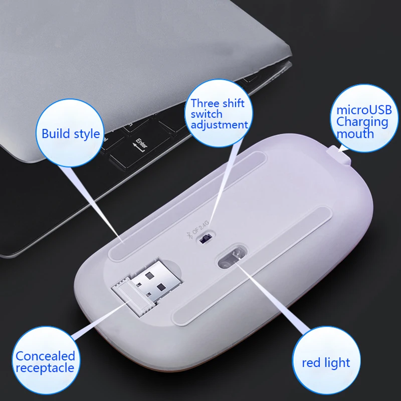 

1 Pcs Slim Wireless Mouse Silent 2.4GHz USB Mice Rechargeable Silent Button For Laptop