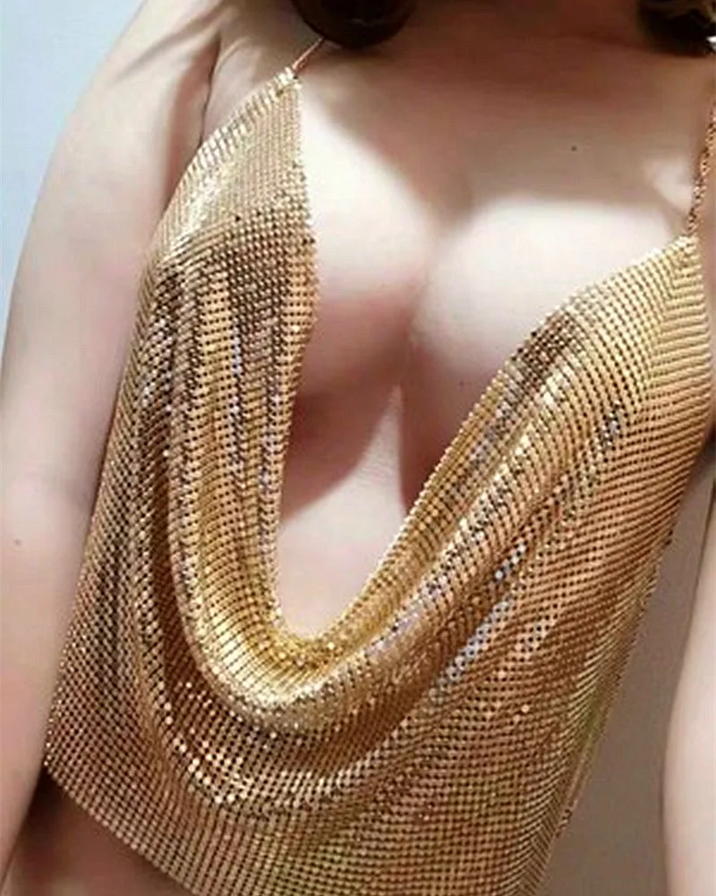 Эффектная пикантная большая цепочка золотого цвета с открытой спиной для женщин
