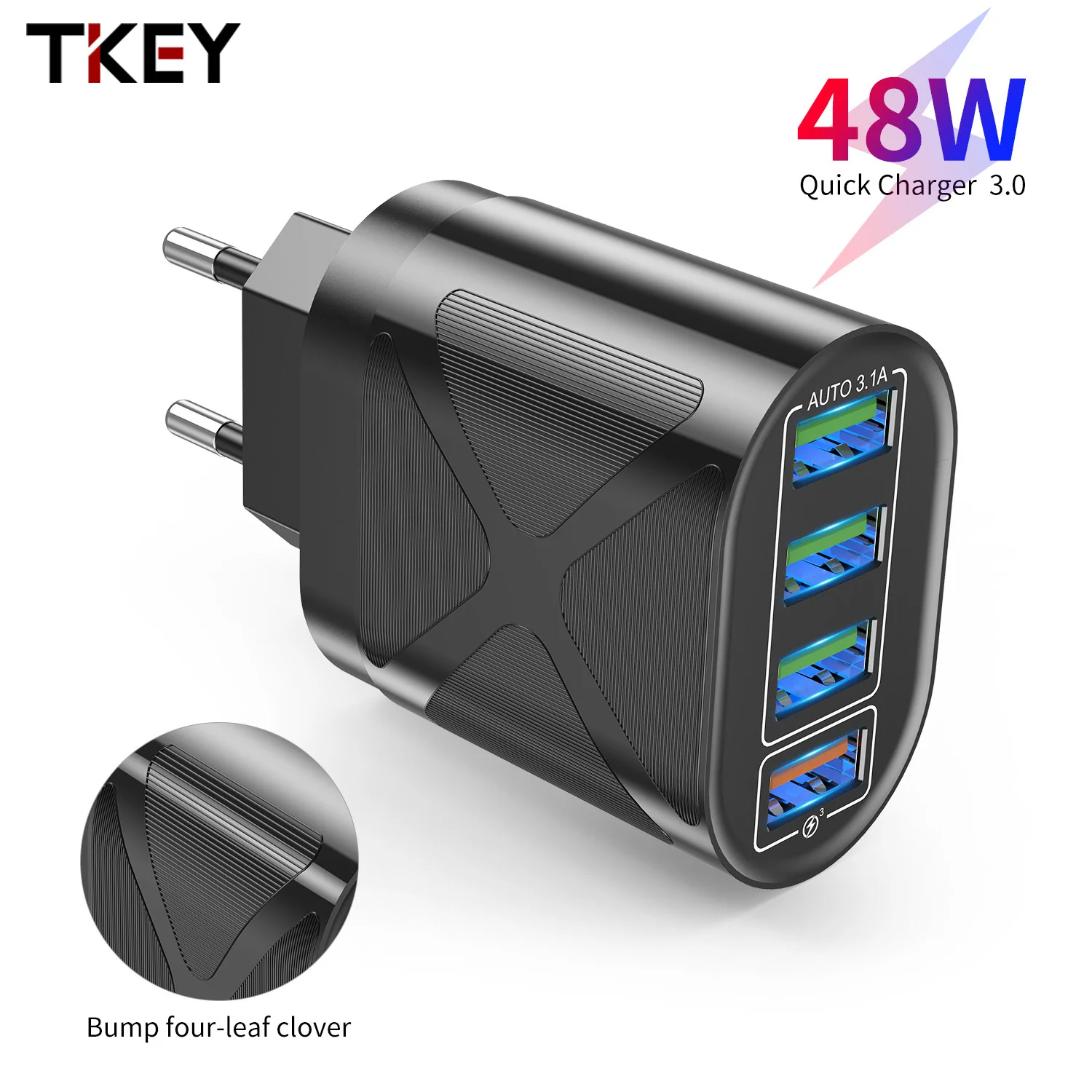 

48W 4USB+QC3.0 Quick Charging Mobile Phone Charger Wall Universal Adapter EU/US/UK Plug for iPhone iPad Huawei Realme Samsung