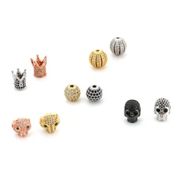 5pcslot cz beads leopard crown round ball beads zirconia for diy bracelet making micro pave cz copper beads spacer wholesale