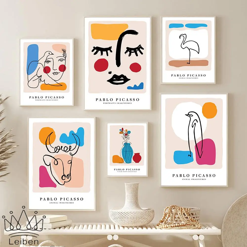 

Picasso Sketch Line Wall Art Poster Nordic Modern Cartoon Animal Woman Face Picture Abstract Geometric Patterns Canvas Painting