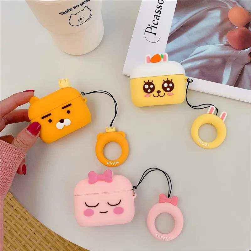 Чехол для AirPods Pro мягкий силиконовый чехол с 3d изображением льва кролика персика