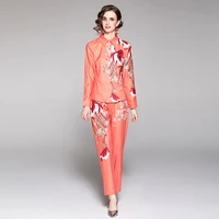 spring fashion runway suit for women elegant long sleeve floral print shirt and pants 2 piece matching set office outfits n68995