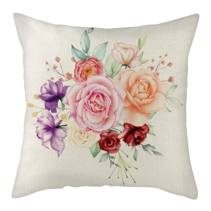

Fuwatacchi Print Rose Linen Pillow Cover Colorful Flower Plant Cushion Covers for Chair Sofa Car Home Decor Pillowcases 2019