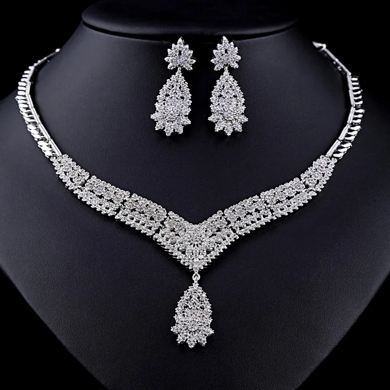 

HUAMI Thai Silver Fashion Jewelry for Women Pendant Necklace Drop Earring Sets Bridal Gift for Girlfriend Collares Para Mujer