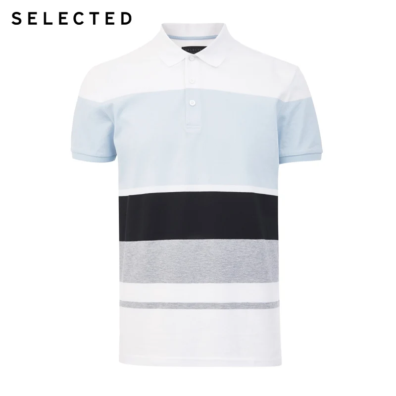 

SELECTED Men's 100% Cotton Striped Poloshirt Contrast Lapel Short-sleeve T-shirt |420206505