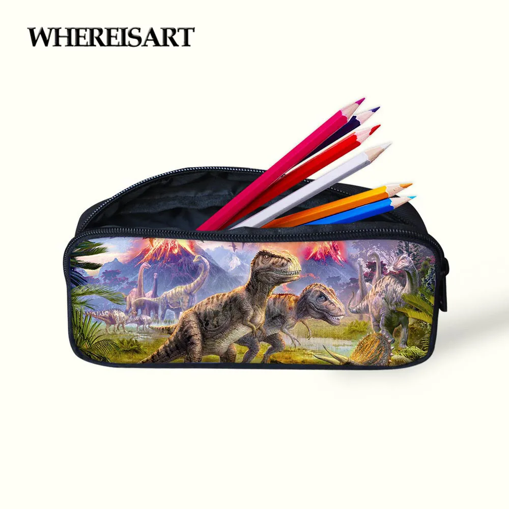

WHEREISART Jurassic World Printing Canvas Zipper Pencil Cases Dinosaur Pattern Pen Bags School Supplies Pencilcase Customized