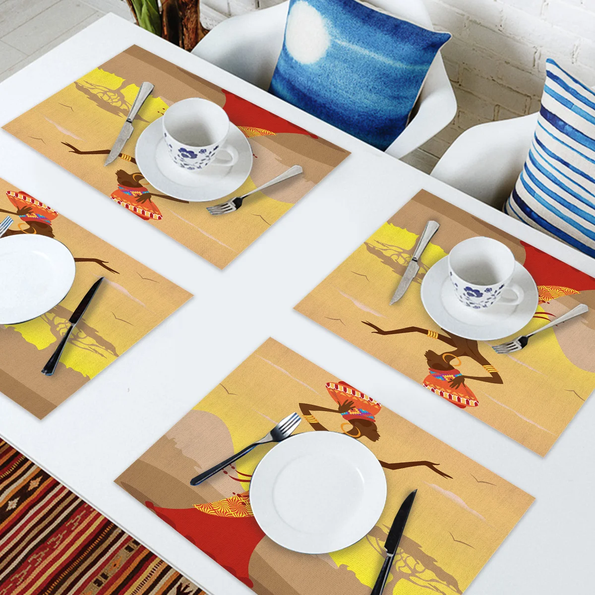 Набор из 4/6 салфеток для обеденного стола Африканский женский коврик места на