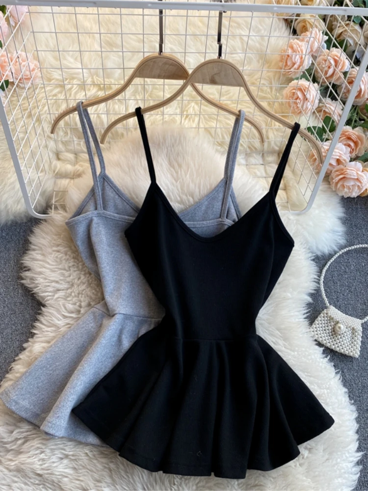 

tops mujer verano 2021 spring summer girly v neck sling top cotton black sexy backless sleeveless streetwear tank top women